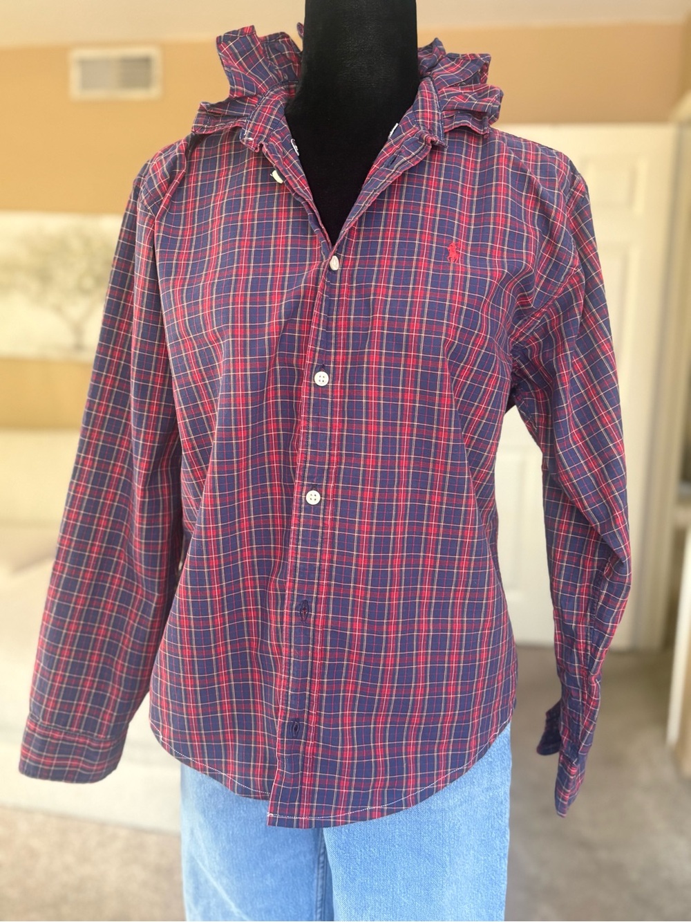 Reworked Ralph Lauren red+blue plaid size small - Picture 6 of 15